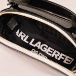画像をギャラリービューアに読み込む, KARL LAGERFELD PARIS カールラガーフェルド ブラック エナメル 2ウェイバッグ BLACK ENAMEL SHOULDER-BAG WOMEN