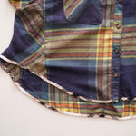 画像をギャラリービューアに読み込む, BDG ネイビー×イエロー×オレンジ チェック クロップド丈 トリム ルーズフィット ネルシャツ NAVY×YELLOW×ORANGE CHECK FLANNEL-SHIRT WOMENS