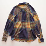 画像をギャラリービューアに読み込む, BDG ネイビー×イエロー×オレンジ チェック クロップド丈 トリム ルーズフィット ネルシャツ NAVY×YELLOW×ORANGE CHECK FLANNEL-SHIRT WOMENS