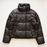 画像をギャラリービューアに読み込む, CK カルバンクライン ブラック シンセティックレザー 中わた パファージャケット CALVIN KLEIN BLACK PUFFER JACKET WOMENS