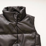 画像をギャラリービューアに読み込む, CK カルバンクライン ブラック シンセティックレザー 中わたベスト CALVIN KLEIN BLACK PADDED VEST WOMENS