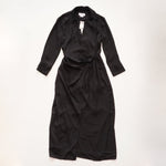 画像をギャラリービューアに読み込む, CK カルバンクライン ブラック ウエストタイ 長袖ワンピース ポリドレス CALVIN KLEIN BLACK LONG SLEEVES POLY DRESS WOMENS