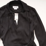 画像をギャラリービューアに読み込む, CK カルバンクライン ブラック ウエストタイ 長袖ワンピース ポリドレス CALVIN KLEIN BLACK LONG SLEEVES POLY DRESS WOMENS