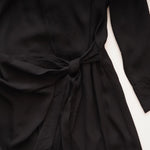 画像をギャラリービューアに読み込む, CK カルバンクライン ブラック ウエストタイ 長袖ワンピース ポリドレス CALVIN KLEIN BLACK LONG SLEEVES POLY DRESS WOMENS