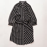 画像をギャラリービューアに読み込む, KARL LAGERFELD PARIS カールラガーフェルド ブラック ホワイト ストライプ柄 シャツワンピース ドレス BLACK WHITE STRIPED SHIRT DRESS WOMEN