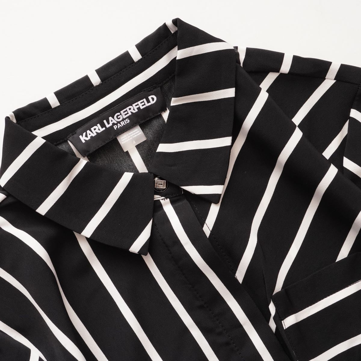 KARL LAGERFELD PARIS カールラガーフェルド ブラック ホワイト ストライプ柄 シャツワンピース ドレス BLACK WHITE STRIPED SHIRT DRESS WOMEN