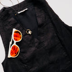 画像をギャラリービューアに読み込む, スプレンディッド ブラック リネン Vネック ノースリーブ ワンピース ドレス SPLENDID BLACK LINEN V-NECK SLEEVELESS DRESS WOMENS