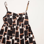 画像をギャラリービューアに読み込む, KARL LAGERFELD PARIS カールラガーフェルド ブラック ブラウン ホワイト 柄キャミワンピース ポリドレス BLACK BROWN WHITE SLEEVELESS DRESS WOMEN