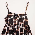 画像をギャラリービューアに読み込む, KARL LAGERFELD PARIS カールラガーフェルド ブラック ブラウン ホワイト 柄キャミワンピース ポリドレス BLACK BROWN WHITE SLEEVELESS DRESS WOMEN