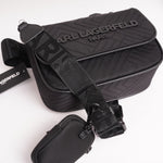 画像をギャラリービューアに読み込む, KARL LAGERFELD PARIS カールラガーフェルド ブラック ナイロン キルティング ミニショルダーバッグ BLACK NYLON QUILTING MINI SHOULDER BAG