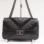 画像をギャラリービューアに読み込む, KARL LAGERFELD PARIS カールラガーフェルド ブラック レザー スウェード ショルダーバッグ BLACK LEATHER SUEDE SHOULDER BAG