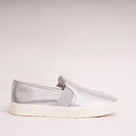 画像をギャラリービューアに読み込む, ビンス ヴィンス シルバー パンチングレザー スリッポン スニーカー VINCE PERFORATED SILVER LEATHER SLIP-ON SNEAKERS WOMENS