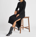 画像をギャラリービューアに読み込む, スプレンディッド ブラック リブニット ロングドレス ウエストタイワンピース SPLENDID BLACK RIB-KNIT DRESS WOMENS