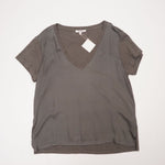 画像をギャラリービューアに読み込む, スプレンディッド カーキグレー 同色異素材 オスロサテン Vネック Tシャツ カットソー SPLENDID KHAKI-GRAY OSLO SATIN V-NECK TEE WOMENS