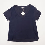 画像をギャラリービューアに読み込む, スプレンディッド ネイビー 同色異素材 オスロサテン Vネック Tシャツ カットソー SPLENDID NAVY OSLO SATIN V-NECK TEE WOMENS