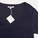 画像をギャラリービューアに読み込む, スプレンディッド ネイビー 同色異素材 オスロサテン Vネック Tシャツ カットソー SPLENDID NAVY OSLO SATIN V-NECK TEE WOMENS