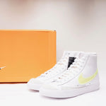 画像をギャラリービューアに読み込む, ナイキ ブレーザー '77 エッセンシャル ホワイトレザー ボルトイエロースウッシュ ブレイザー NIKE BLAZER MID ‘77 WHITE LEATHER VOLT SNEAKERS WOMENS