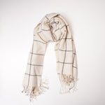 画像をギャラリービューアに読み込む, アドラーブル オフホワイト×グレー ウインドーペン柄 アルパカストール ADOLUVLE SHAWL STOLE WOMENS