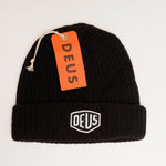 画像をギャラリービューアに読み込む, DEUS EX MACHINA デウスエクスマキナ ブラック シールド ビーニー ニット帽 ニットキャップ BLACK KNIT CAP SHIELD BEANIE WOOL NYLON