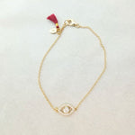 画像をギャラリービューアに読み込む, SHASHI NEWYORK シャシ ニューヨーク イエローゴールド ハンドメイド ブレスレット YELLOW-GOLD × EYE-MOTIF RHINESTONE HANDMADE BRACELET WOMENS