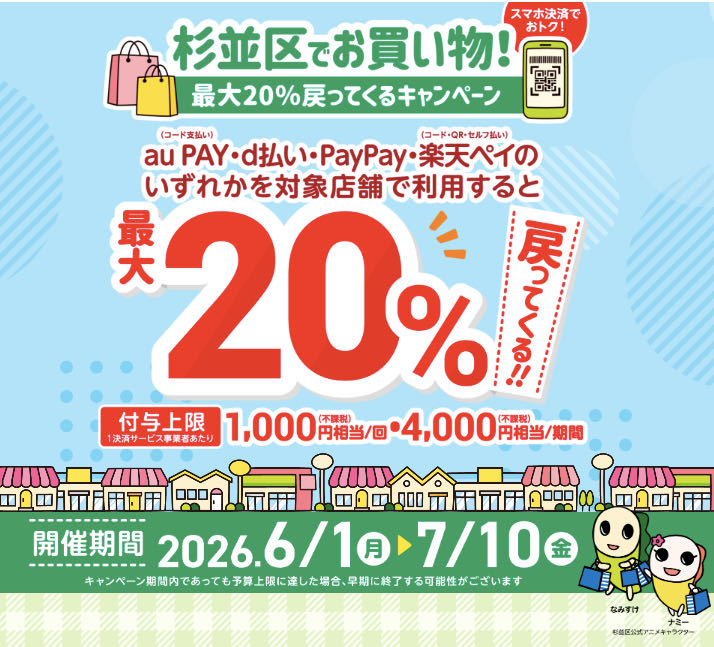 杉並区でお買い物！最大20%戻ってくるキャンペーン！