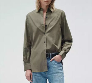 ラグアンドボーン ニューヨーク ダークオリーブ キュプラコットンシャツ ブラウス RAG&BONE NEWYORK DARK OLIVE CUPRO COTTON SHIRT WOMEN