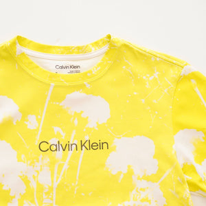 CK カルバンクライン ネオンイエロー ロゴ フラワープリント Tシャツ  CALVIN KLEIN NEON YELLOW FLOWER PRINT TEE WOMENS