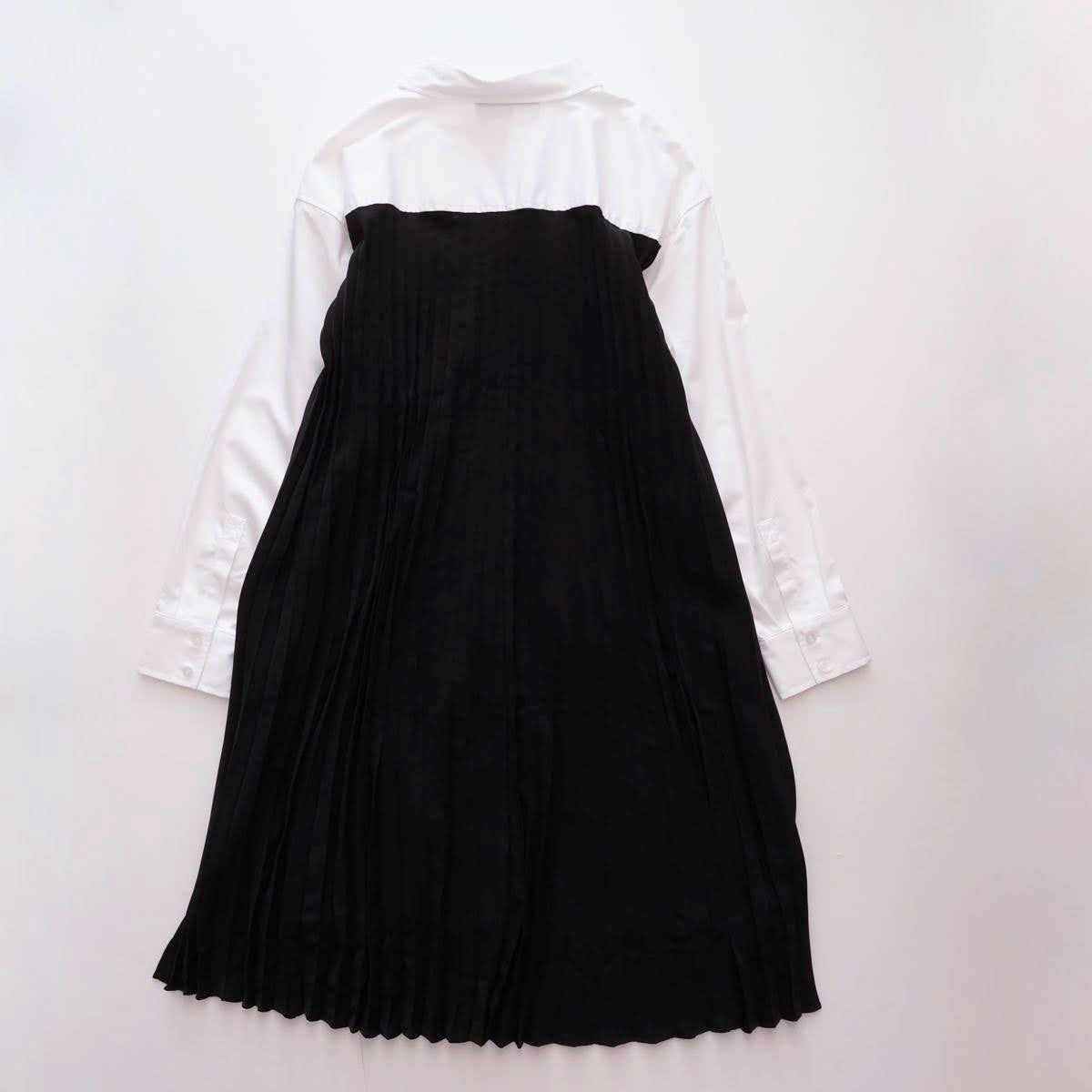 KARL LAGERFELD PARIS カールラガーフェルド ホワイト/ブラック バックプリーツ ポプリンシャツワンピース ドレス WHITE/BLACK BACK-PLEATS SHIRT DRESS WOMEN