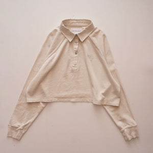 CK カルバンクライン オフホワイト 長袖 ショート丈 ラグラン 3Bシャツ ポロカットソー CALVIN KLEIN OFF-WHITE LONG-SLEEVE SHORT POLO WOMENS