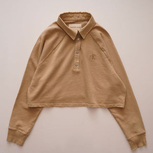 CK カルバンクライン カーキ 長袖 ショート丈 ラグラン 3Bシャツ ポロカットソー CALVIN KLEIN KHAKI LONG-SLEEVE SHORT POLO WOMENS