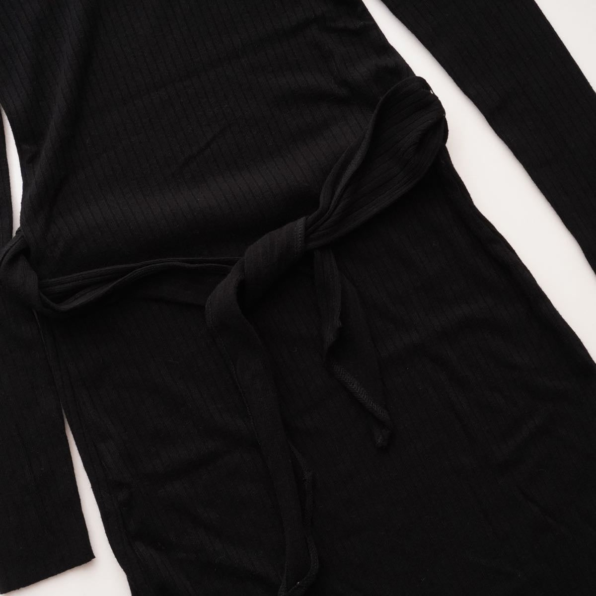スプレンディッド  ブラック リブニット ロングドレス ウエストタイワンピース SPLENDID BLACK RIB-KNIT DRESS WOMENS