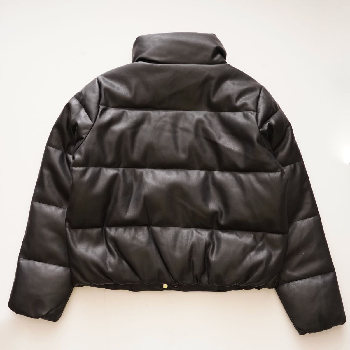 CK カルバンクライン ブラック シンセティックレザー  中わた パファージャケット CALVIN KLEIN BLACK PUFFER JACKET WOMENS