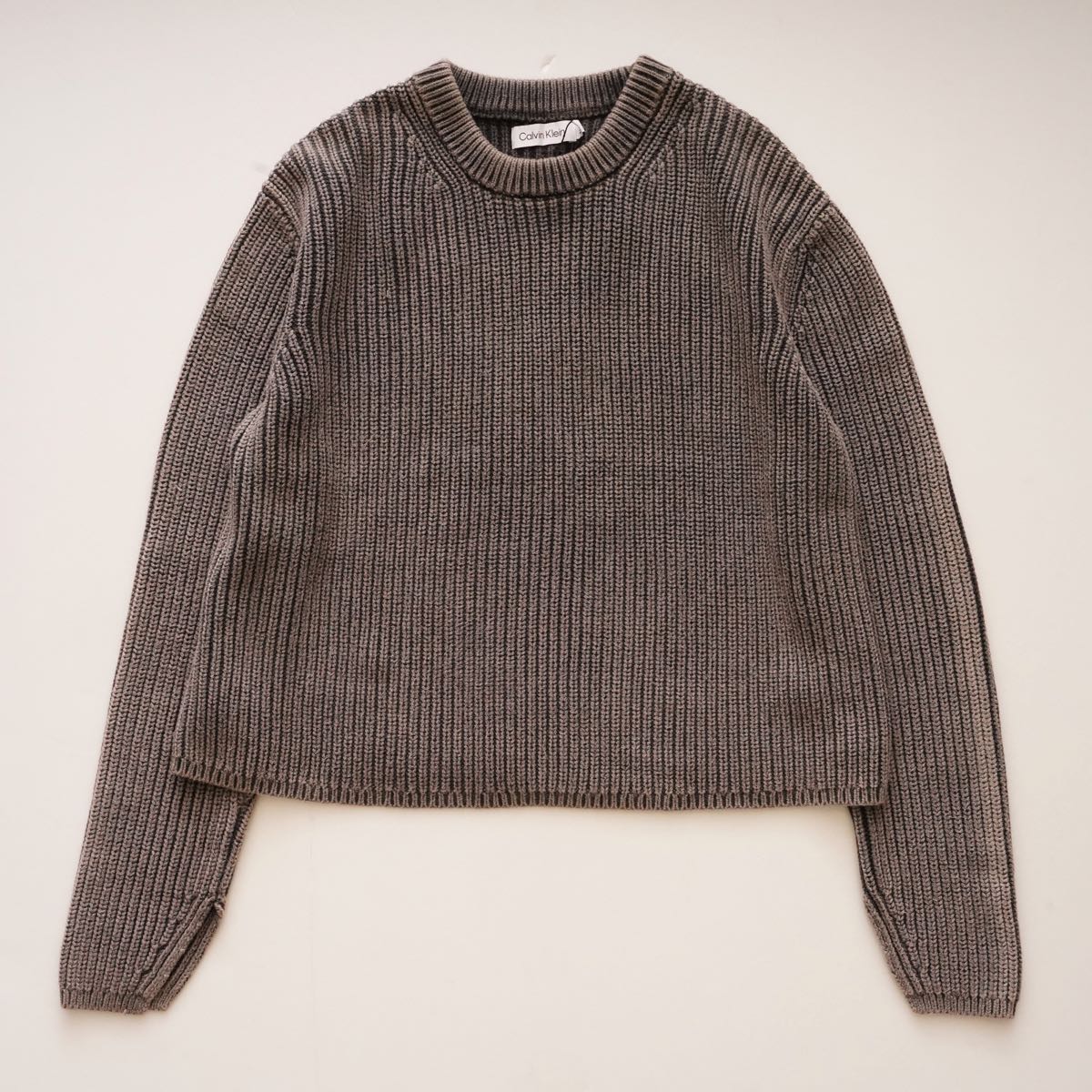 CK カルバンクライン グレー ピグメント加工 コットンニット クルーネック セーター  CALVIN KLEIN GRAY CREW-NECK COTTON KNIT SWEATER WOMENS