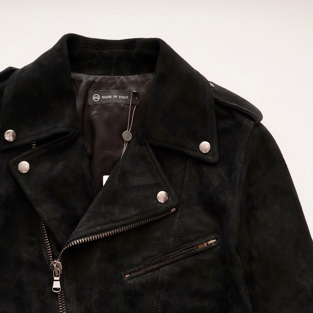 AG/ADRIANO GOLDSCHMIED エージー ブラック スウェード ライダースジャケット イタリア製 BLACK SUEDE RIDERS JACKET MADE IN ITALY WOMEN