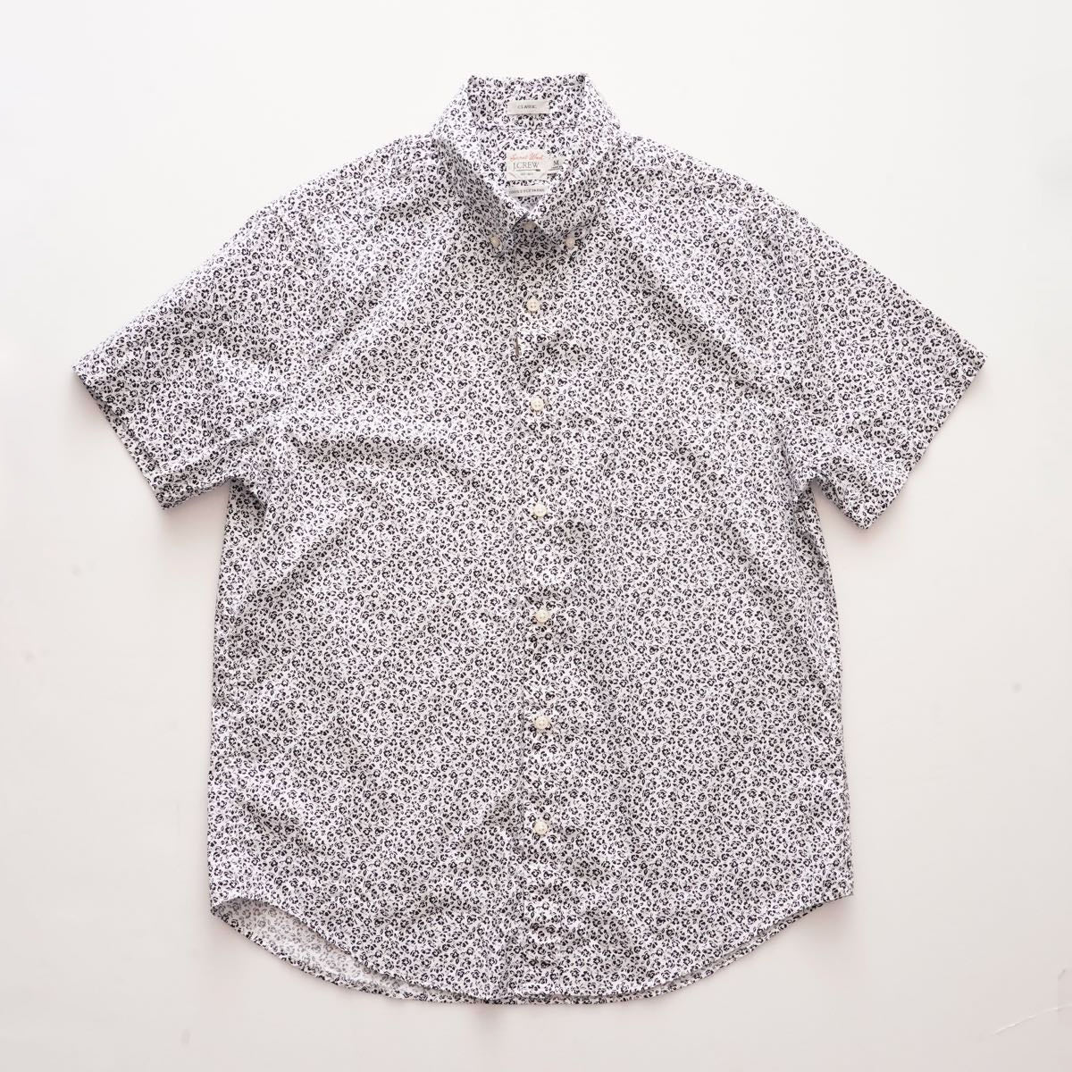 ジェークルー ホワイト 半袖 フラワー柄 ボタンダウンシャツ J.CREW WHITE FLOWER S/S B.D.SHIRTS CLASSIC 100'S 2-PLY YARNS MENS