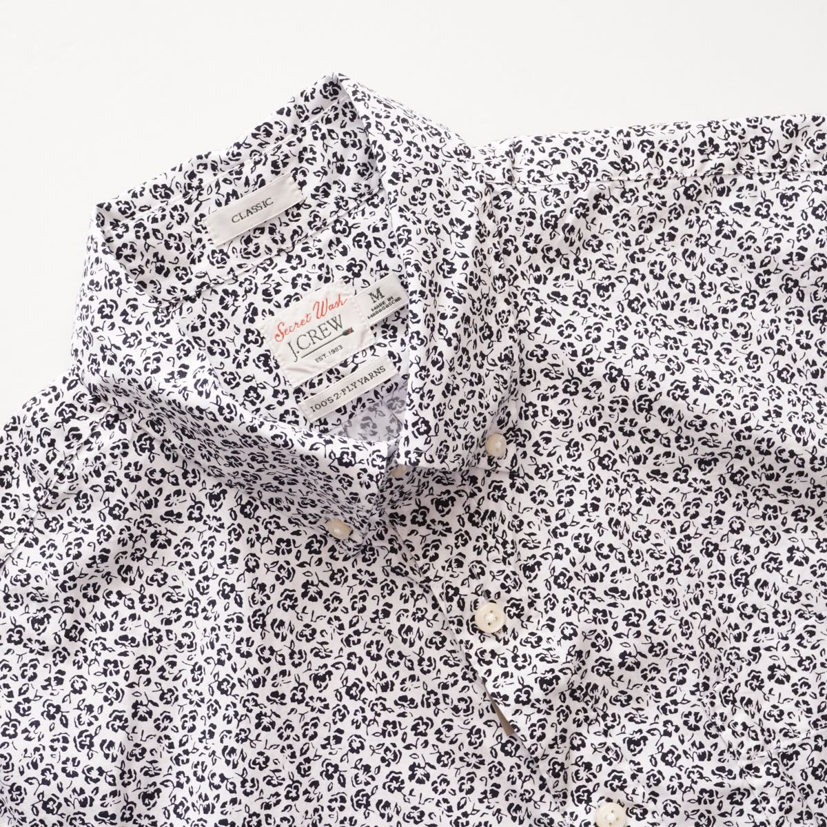 ジェークルー ホワイト 半袖 フラワー柄 ボタンダウンシャツ J.CREW WHITE FLOWER S/S B.D.SHIRTS CLASSIC 100'S 2-PLY YARNS MENS