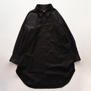 アドラーブル ブラック コットンギャバジン ロングシャツ シャツワンピース ロングコットンシャツジャケットADOLUVLE ORIGINAL BLACK COTTON SHIRT-DRESS LONG SLEEVE DRESS