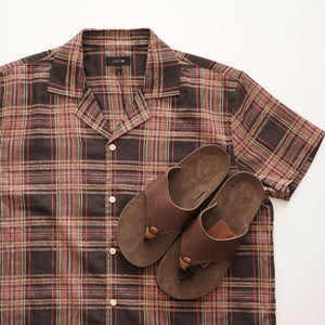 JOE'S ジョーズ ブラウンチェック 半袖開襟シャツ オープンカラーシャツ BROWN CHECK S/S OPEN COLLAR SHIRT MENS