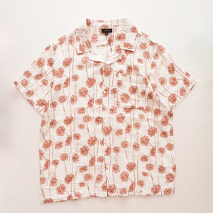 JOE'S ジョーズ ホワイト ブラウン フラワー柄 半袖 開襟 キャンプシャツ オープンカラーシャツ WHITE BROWN FLOWER FLORAL S/S OPEN COLLAR CAMP SHIRT MENS