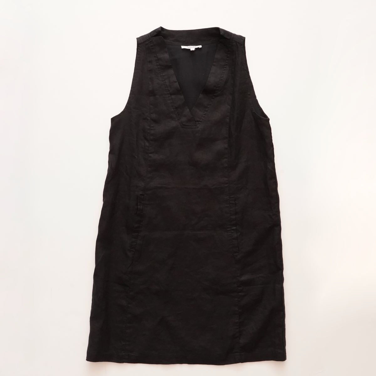 スプレンディッド  ブラック リネン Vネック ノースリーブ ワンピース ドレス  SPLENDID BLACK LINEN V-NECK SLEEVELESS DRESS WOMENS