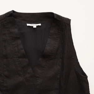 スプレンディッド  ブラック リネン Vネック ノースリーブ ワンピース ドレス  SPLENDID BLACK LINEN V-NECK SLEEVELESS DRESS WOMENS