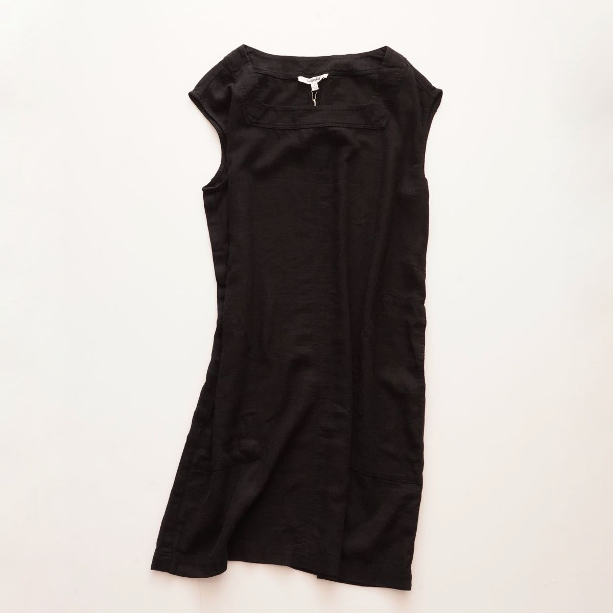 スプレンディッド  ブラック リネン スクエアネックワンピース ドレス  SPLENDID BLACK LINEN SQUARE-NECK DRESS WOMENS