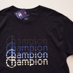 画像をギャラリービューアに読み込む, チャンピオン ネイビー 旧タグ 4連ロゴ プリントTシャツ Champion NAVY LOGO PRINT TEE MENS
