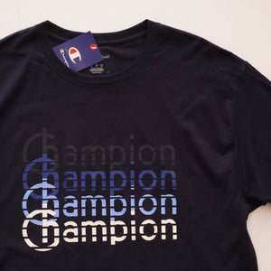 チャンピオン ネイビー 旧タグ 4連ロゴ プリントTシャツ Champion NAVY LOGO PRINT TEE MENS