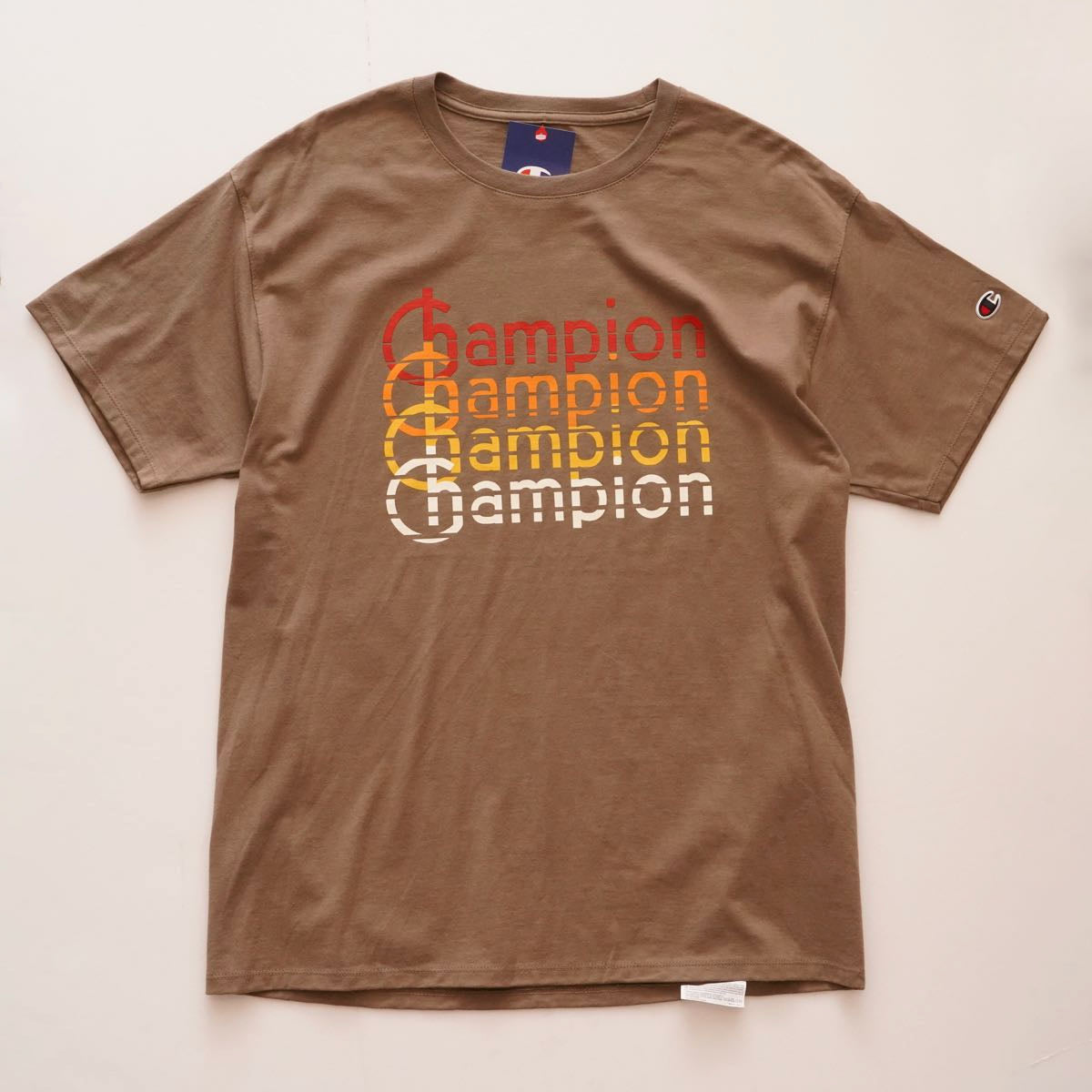 チャンピオン ブラウン 旧タグ 4連ロゴ プリントTシャツ Champion BROWN LOGO PRINT TEE MENS