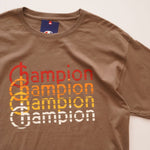 画像をギャラリービューアに読み込む, チャンピオン ブラウン 旧タグ 4連ロゴ プリントTシャツ Champion BROWN LOGO PRINT TEE MENS
