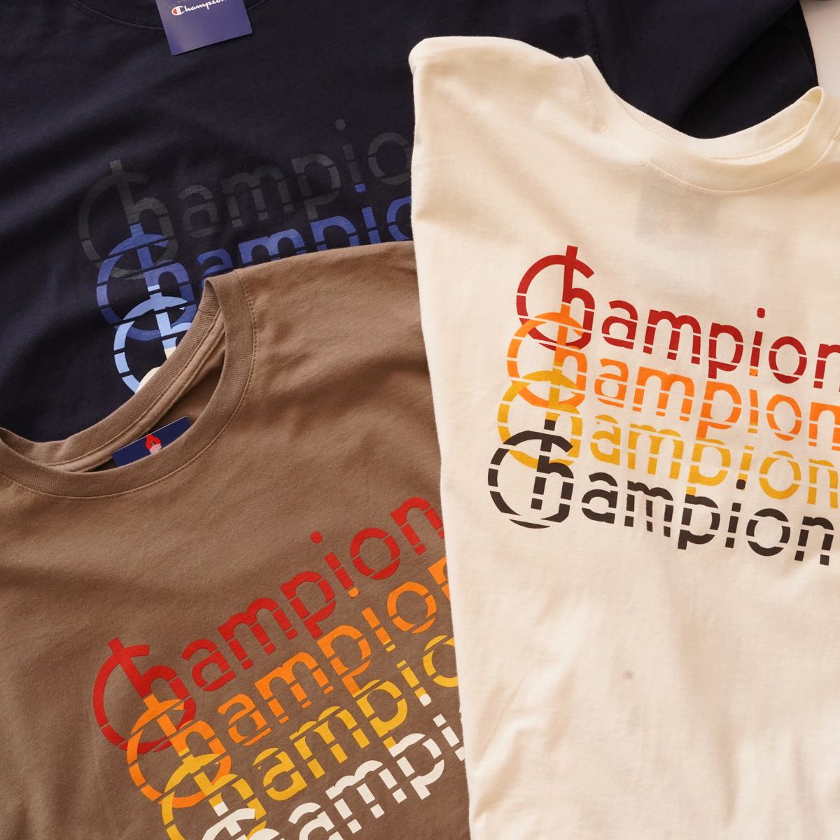 チャンピオン ブラウン 旧タグ 4連ロゴ プリントTシャツ Champion BROWN LOGO PRINT TEE MENS