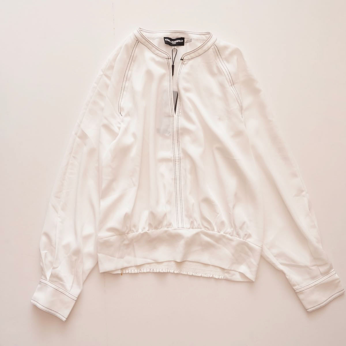 KARL LAGERFELD PARIS カールラガーフェルド ホワイト スキッパーデザイン 長袖ブラウス WHITE LONG SLEEVE BLOUSE WOMEN