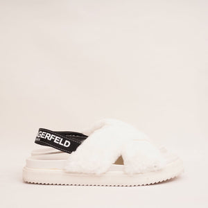 KARL LAGERFELD PARIS カールラガーフェルド ホワイト ファー ×ロゴ サンダル WHITE FUR×LOGO SANDALS WOMEN