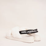 画像をギャラリービューアに読み込む, KARL LAGERFELD PARIS カールラガーフェルド ホワイト ファー ×ロゴ サンダル WHITE FUR×LOGO SANDALS WOMEN
